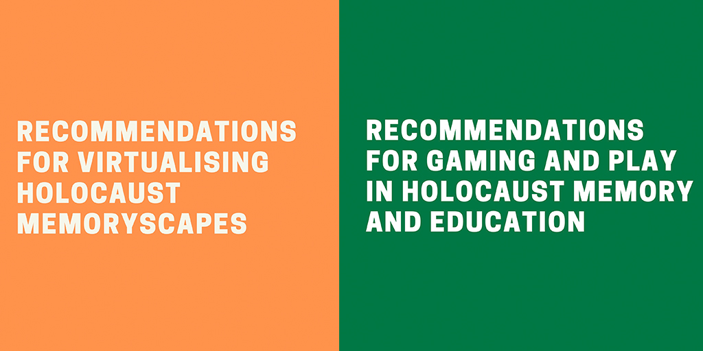 Cover images for recommendation guidelines on virtualising Holocaust memoryscapes and using computer games and play in Holocaust mrmory and education.