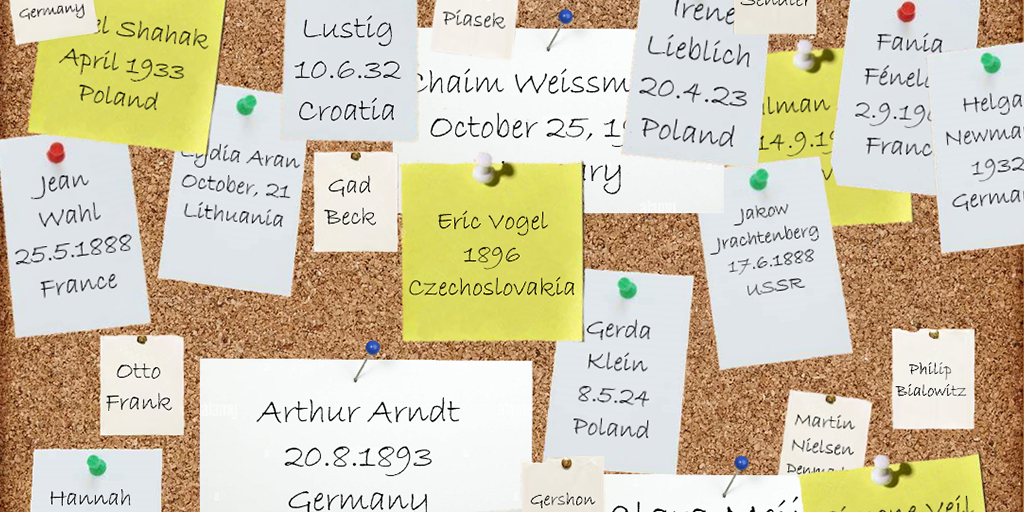 A bulletin board full of name and countries.